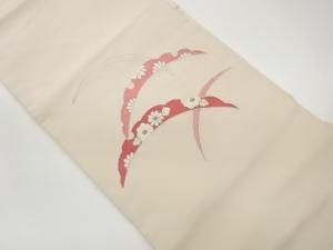 雪芝に花々・葉模様刺繍名古屋帯